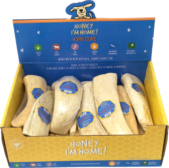 Honey I'm Home Honey Coated Buffalo Horn Core Dog Chew - Single Piece, Long Lasting Natural Treat
