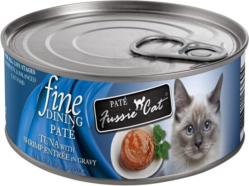 Fussie Cat Fine Dining Tuna & Shrimp Pate Wet Cat Food, 2.82 oz (Single Can or Case of 24)