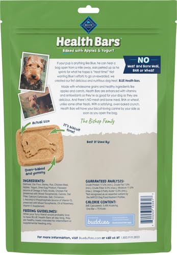 Blue Buffalo Health Bars Dog Treats, Apple & Yogurt Flavor, 16 oz Bag, Natural Crunchy Biscuits