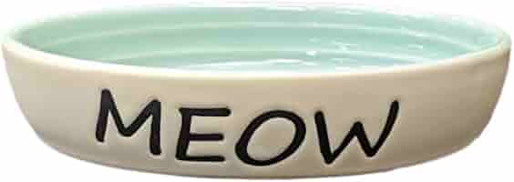 SPOT Meow Oval Cat Dish - Green Stoneware, 6 Inch, Whisker Friendly Bowl