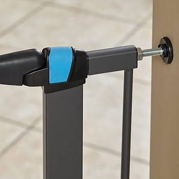 MidWest Homes for Pets 29-Inch Walk-Through Steel Pet Gate with Glow Strip, Graphite