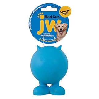 JW Pet Bad Cuz Dog Toy - Medium, Assorted Colors, Squeaky Rubber Ball with Feet