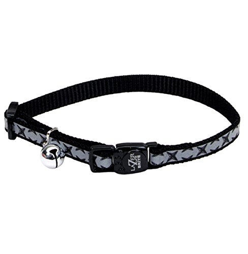 Coastal Lazer Brite Safety Cat Collar 3/8" 8-12" Black Diamond Reflective Breakaway