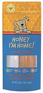 Honey I'm Home Honey Coated Buffalo Horn Core Dog Chew - Single Piece, Long Lasting Natural Treat