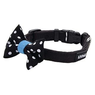 Coastal Pet Li'l Pals Microfiber Dog Collar - Black with Dots & Bow - 3/8" x 8"-12"