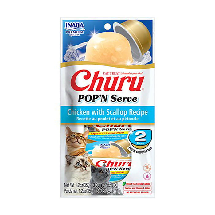 Inaba Churu Pop'N Serve Cat Treat - Chicken with Scallop Recipe, 2.4 oz Cups