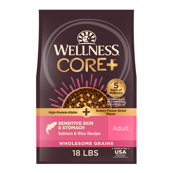 Wellness CORE+ Sensitive Skin & Stomach Salmon & Rice Recipe Dog Food, 18 lb