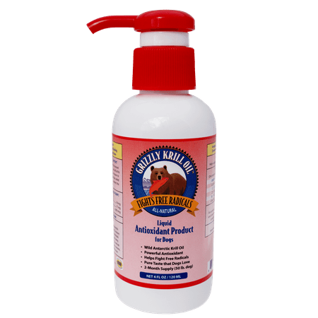 Grizzly Krill Oil Dog Food Supplement - Wild Antarctic, Antioxidant, 4 oz