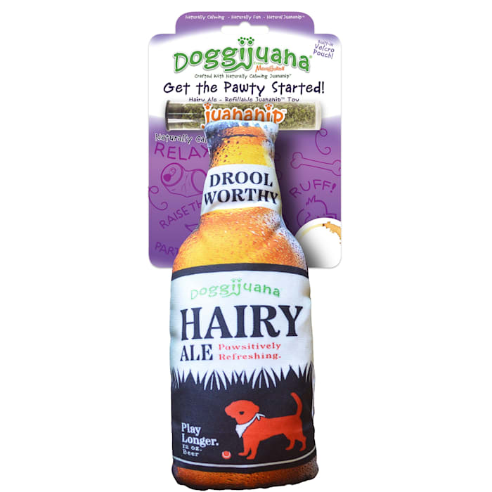 Doggijuana Get The Pawty Started Refillable Hairy Ale Dog Toy, Medium