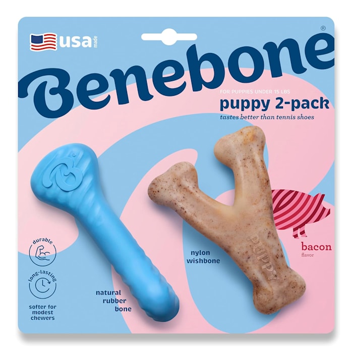 Benebone Puppy 2-Pack Rubber Bone/Wishbone Bacon Tiny Dog Chew Toy Set