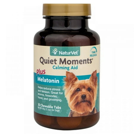 NaturVet Quiet Moments Calming Aid for Dogs - Melatonin Supplement, 30 Tablets