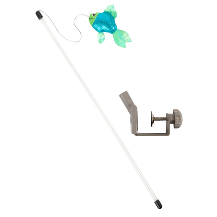 KONG Connects Angler Door Teaser Cat Toy - Wand with Plush Fish & Catnip - Interactive Play