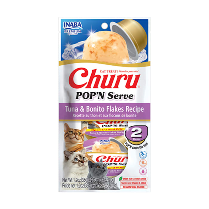 Inaba Churu Pop'N Serve Cat Treat - Tuna & Bonito Flakes - 2.46 oz (70g)