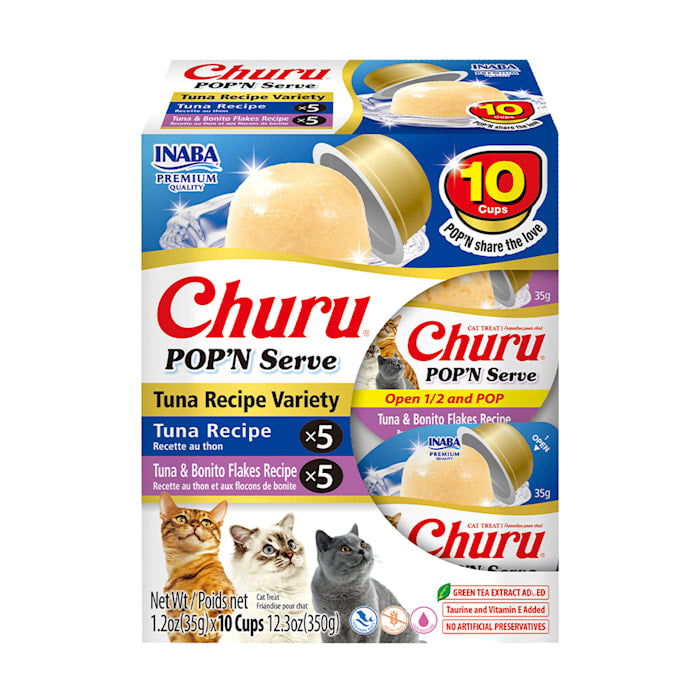 Inaba Churu Pop'N Serve Cat Treats Variety Pack, Jelly with Tuna & Chicken, 10 x 1.23 oz Pouches