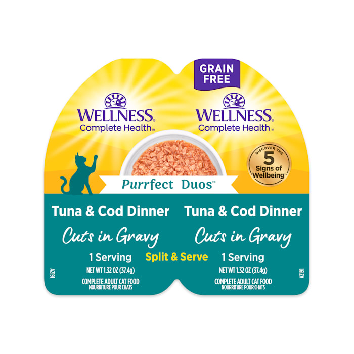 Wellness Complete Health Purrfect Duos Cuts in Gravy Tuna & Cod Wet Cat Food, 2.64 oz.