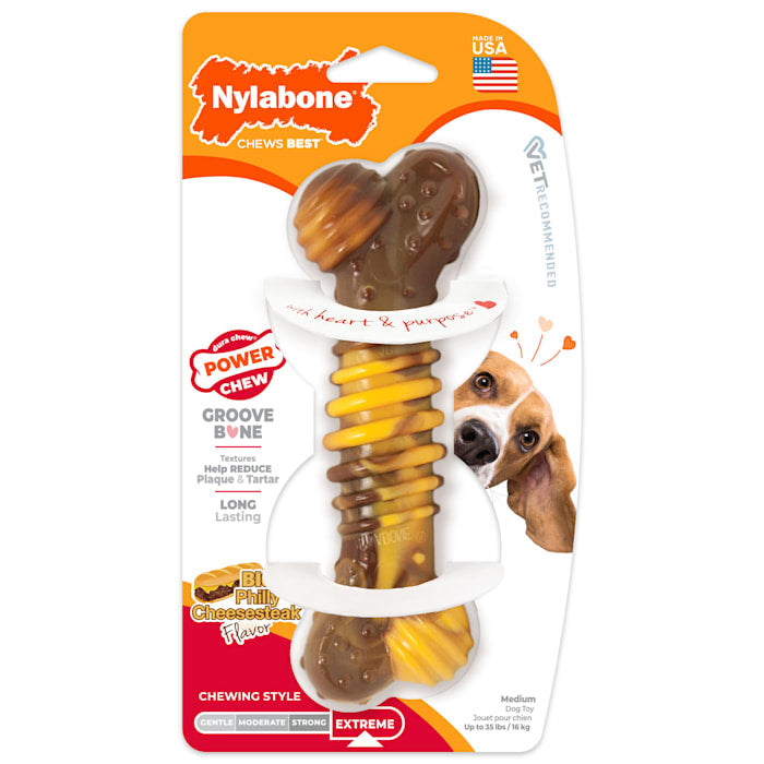 Nylabone Power Chew Groove Bone Dog Chew Toy Philly Chees...