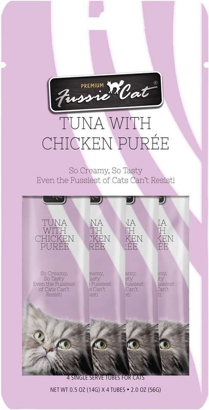 Fussie Cat Puree Cat Treat - Tuna & Aspic/Chicken, 4 x 0.5oz Packs