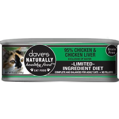 Dave's Naturally Healthy Cat Food - 95% Chicken & Chicken Liver Pate, 5.5 oz Can