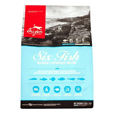 ORIJEN Six Fish Dog Food - Grain & Poultry Free, High Protein, Fresh Ingredients - 4.5 lb Bag