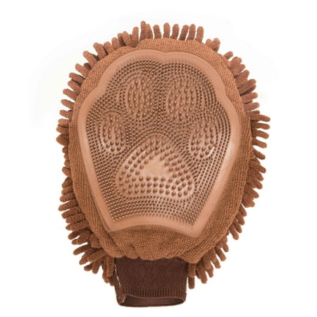 DGS Dirty Dog Grooming Mitt - Brown, Super Absorbent Microfiber & Silicone Brush, All Life Stages