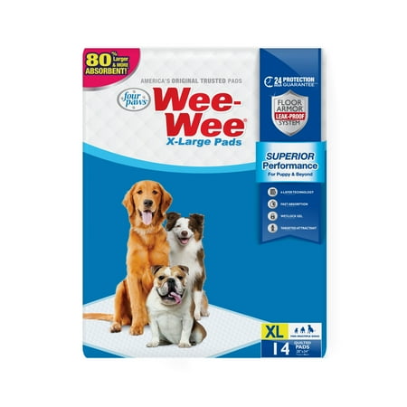 Four Paws Wee Wee Pads XL for Large Dogs, 28x34, 14 Count, Superior Performance, Unscented