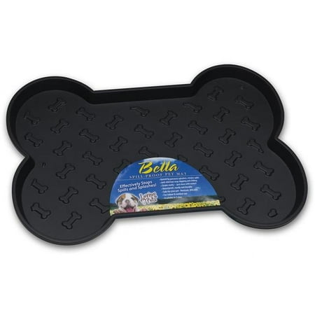 Loving Pets Bella Spill-Proof Bone Shaped Dog Mat, Large, Black