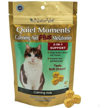 NaturVet Quiet Moments Calming Aid Plus Melatonin Cat Soft Chews - 50 Count