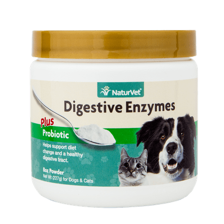 NaturVet Digestive Enzymes + Probiotics Powder Supplement for Dogs & Cats, 8 oz
