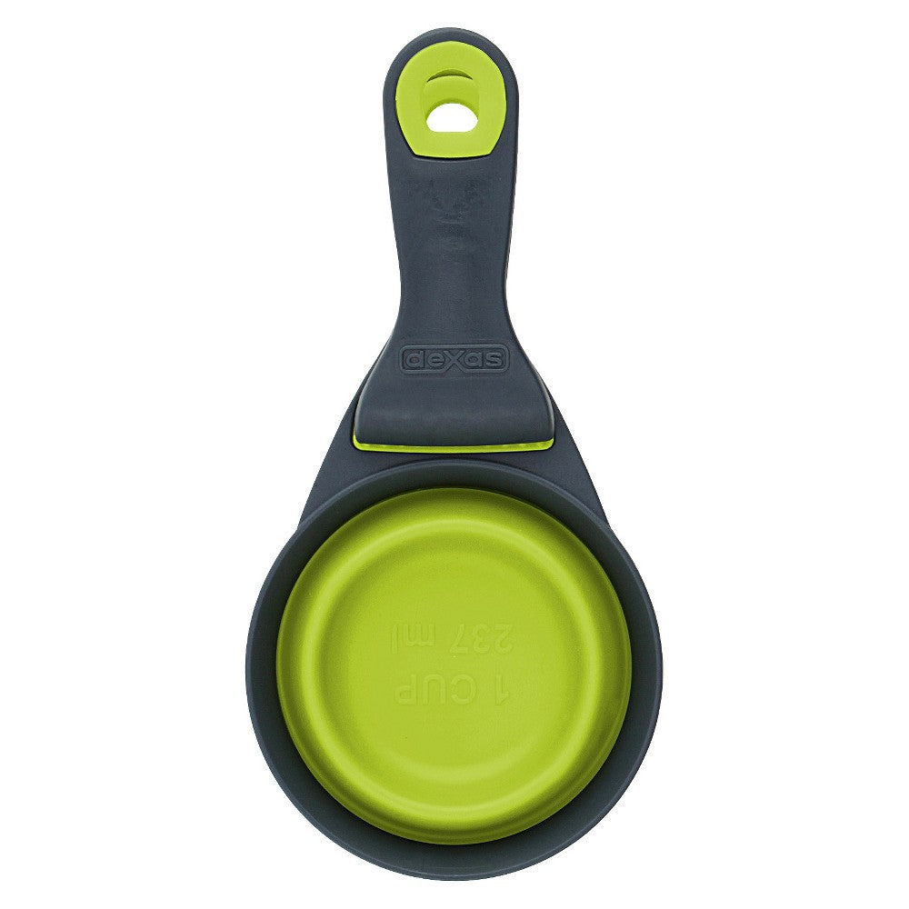 Dexas Popware Collapsible Klip Scoop - 1 Cup - Pet Food Scoop & Bag Clip - Green/Gray