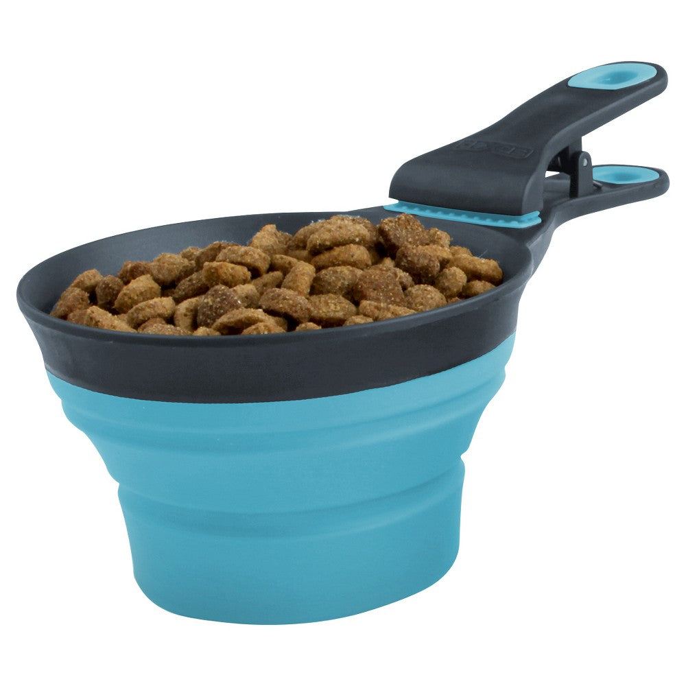 Dexas Popware for Pets Collapsible KlipScoop, 2 Cup Capacity, Gray/Blue