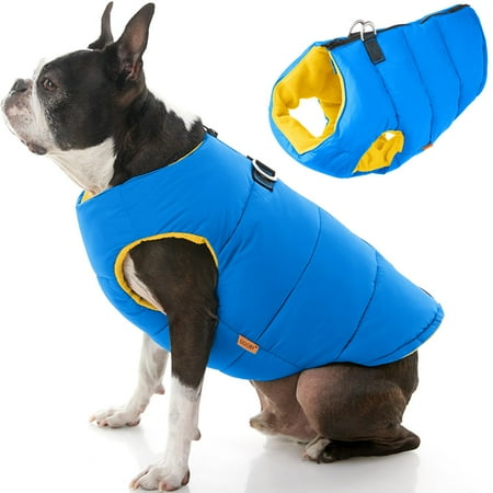 Gooby Padded Vest Dog Jacket - Blue, Large - Winter Dog Coat with Zipper & D-Ring Leash Attachment