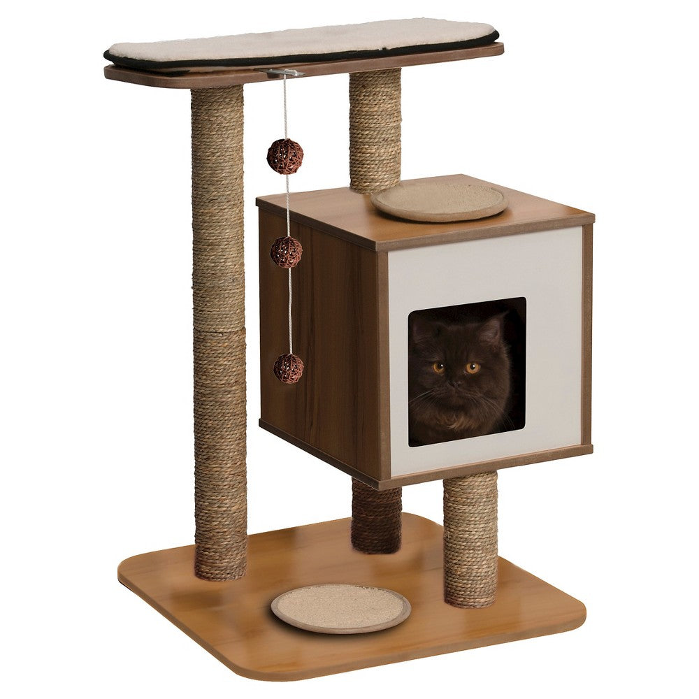 Catit Vesper Cat Furniture V-Base Walnut - Modern Cat Tree with Scratching Post