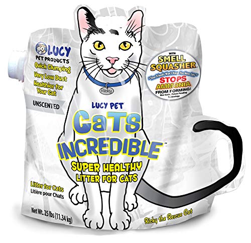 Cats Incredible Lucy Pet 25 lb Bag Clumping Cat Litter with Smell Squasher, Absorbent Natural Clay Formula Prevents Ammonia Build-Up, Unscented