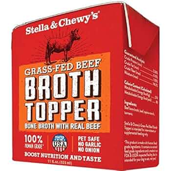 Stella & Chewy's Broth Topper - Grass Fed Beef Bone Broth for Dogs - 11 oz Carton