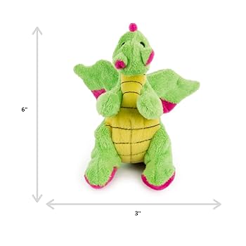 GoDog Dragons Chew Guard Squeaky Plush Dog Toy, Small, Green/Pink Dragon