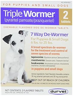 Durvet Triple Wormer for Puppies & Small Dogs (6-25 lbs) - 2 Chewable Tablets - Broad Spectrum Dewormer