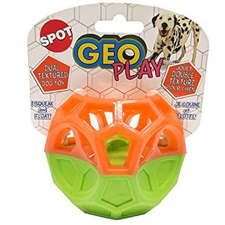 SPOT Geo Play Dual Texture Cube Dog Toy 3.5 Inch - Squeaky, Treat Dispensing