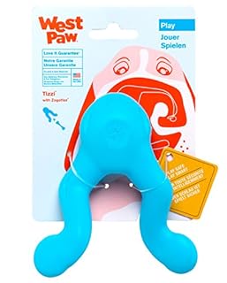 West Paw Zogoflex Tizzi Dog Toy - Small 4.5" - Aqua Blue - Treat Dispensing, Fetch, Tug Toy