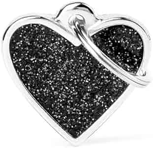 My Family Small Heart Pet ID Tag, Black Glitter, Shine Collection, 25x25 mm, Engravable