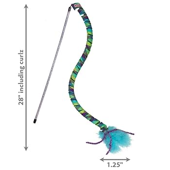 KONG Cat Curlz Teaser Toy - Interactive Wand with Feathers & Spirals for Cats