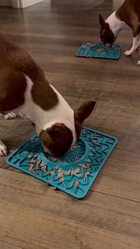 Messy Mutts Framed Silicone Licking Bowl Mat - 9.5" x 9.5" Slow Feeder for Dogs & Cats, Grey