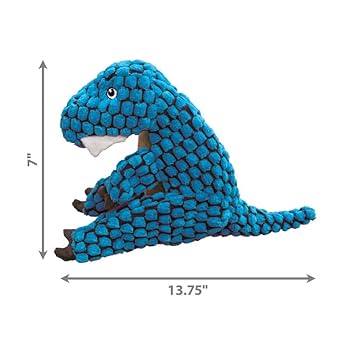 KONG Dynos T-Rex Plush Dog Toy, Blue, Large, Squeaky Dinosaur
