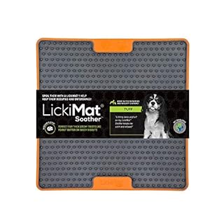 LickiMat Soother Tuff Dog Slow Feeder Mat - Orange - 8x8 Durable Lick Pad for Anxiety & Boredom