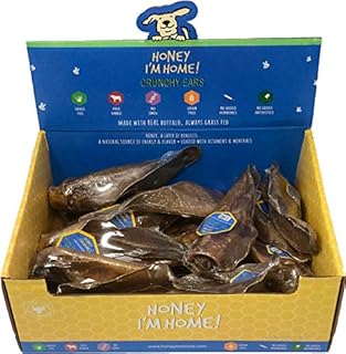 Honey I'm Home Dog Buffalo Ear - Crunchy Honey Coated Natural Chew Treat for Dogs, Single or Pack of 15