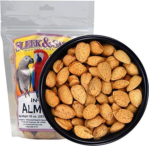 SLEEK & SASSY Whole Almonds Parrot Treat - 10 oz. Hookbill, Cockatoo, Macaw