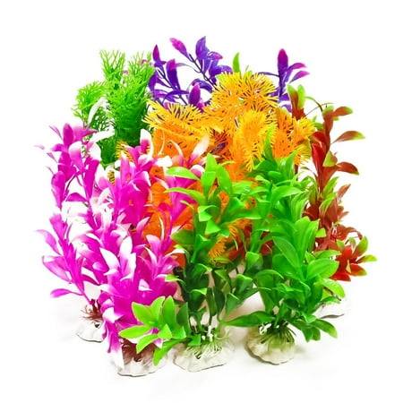 Aquatop Plastic Aquarium Plants 7 Inch, Assorted Colors, 12 Pack - Fish Tank Decorations