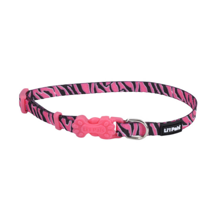 Lil Pals Adjustable Dog Collar - 5/16" x 8-12" - Pink Zebra or Patterned Design - Small Breed Puppy Collar