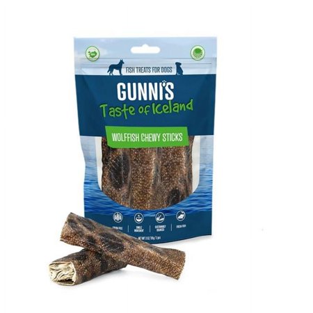Gunni's Wolffish Chewy Sticks Dog Treats - 3 oz / 3 Pack | Taste of Iceland, Single Ingredient Fish Skin Chews