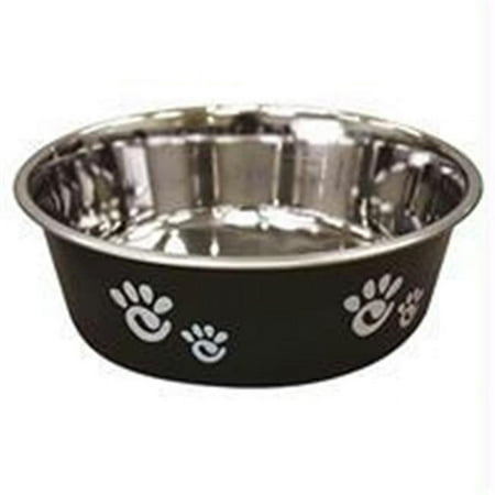 Ethical Pet Barcelona Matte Dog Bowl - Stainless Steel with Paw Print - Licorice - 64 oz