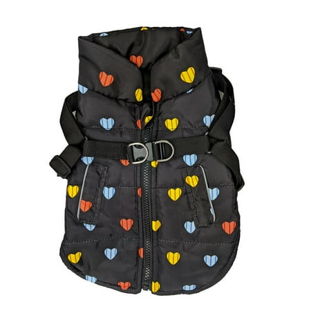 Fashion Pet Puffy Heart Harness Coat - Black - Size Small